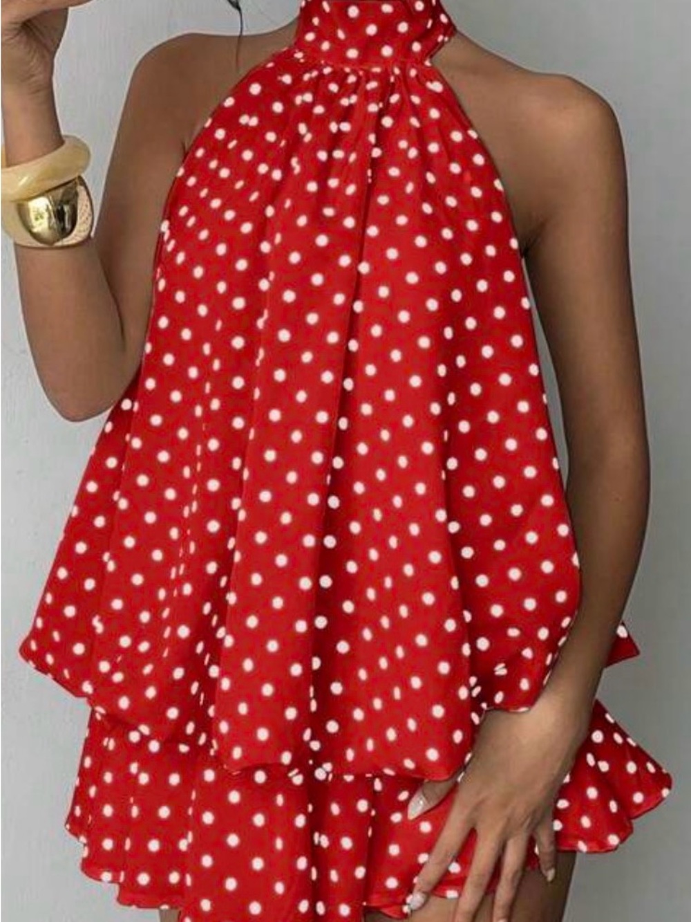 Red Polka Dot Halter Mini Dress